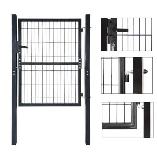 Suusolny 100x100CM,Robustes Metall-Gartentor aus verzinktem Stahl - Gartentür Zauntor Hoftor für Doppelstabmattenzaun und Hoftbereich, inkl. Schloss,...