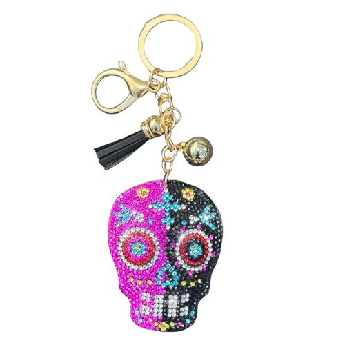Popfizzy Rhinestone Keychains for Women and Girls, Bling Purse Charms, Birthday Gifts for Her, Backpack Accessory, Bag Charms, Sugar Skull Pink/Black (Gold), One Size