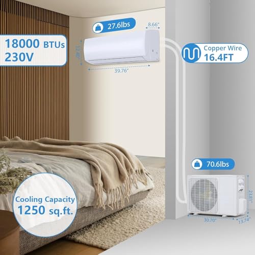Image of Garvee 18000 BTU Mini Split AC /Heating System, 21 SEER2 208 /230V WIFI Enabled Energy Efficient Mini Split Air Conditioner,Wall-Mounted Split AC Unit,Cools Up to 1250 Sq.Ft,Heat Pump & Installation Kit
