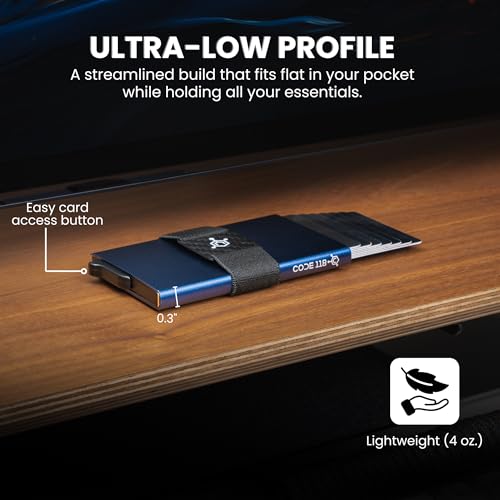 Image of CODE 118 Wallet for Men - Slim Minimalist Aluminum Magnetic Card Holder - RFID Blocking Front Pocket Mag Safe Wallet with Strong Magnet Attachment (Pacific Blue)