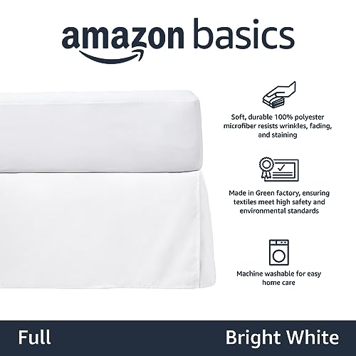 Image of Amazon Basics Lightweight Pleated Dust Ruffle Bed Skirt, Full, Bright White, Wrinkle and Fade Resistant, Machine Washable, Polyester