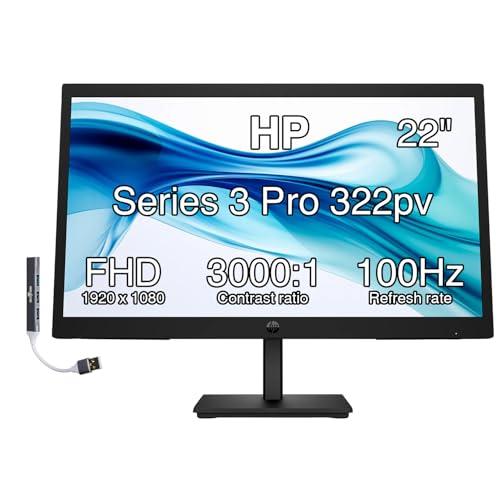 Image of HP 22 inch Series 3 Pro 322pv FHD Monitor Anti-Glare, Flicker Free, VESA Mount | (100x100mm), 5 ms Response Time, HDMI, VGA & Dockztorm USB Port Expander, Black (9U5A2AA#ABA) (2026 Model)