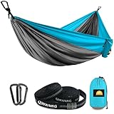 QWXNRG Hammock Camping Single Size with Tree Straps, Lightweight & Portable Nylon Parachute Hammock Pack for Camping Backpacking Hiking Outfitters Beach Travel (Light Blue Small)