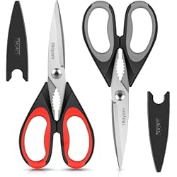 iBayam Kitchen Scissors Shears All Purpose Heavy Duty, Protective Sheath | 2-Pack, Ultra-Sharp Stainless Blades, Soft Comfort-Grip, Dishwasher Safe, Cutting Food Cooking Meat Poultry Kitchen Utensils