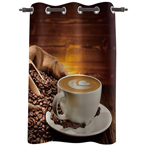 Cycoshower Blackout Curtain Room Darkening Window Curtain Latte Coffee Cup With Coffee And Coffee Beans Grommet Ultra Soft Curtain For Wall Decor Home Decor- 54X84Inch #TOP4
