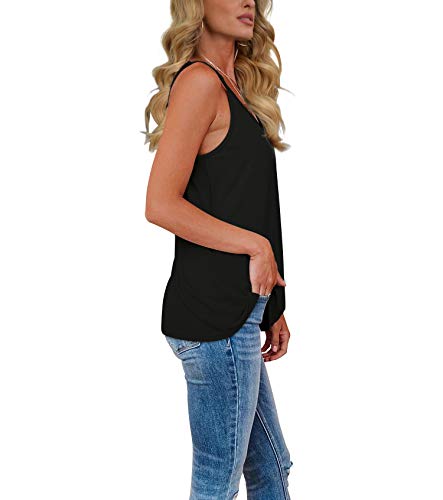 Jescakoo Black Tank Tops For Women Sleeveless V Neck Shirts Casual Spaghetti Strap M #TOP2
