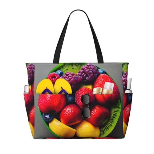 Fresh And Juicy Fruit Rainbow Print Large Gym Tote Carry On Bag With Wet Compartment For Travel