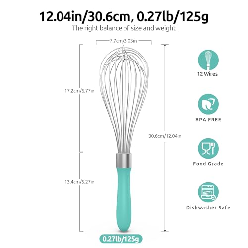 Image of U-Taste Wire Whisk for Cooking, 18 /10 Stainless Steel Wisk, L /Aqua Sky