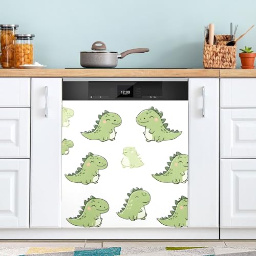 Playful Dinosaur Pattern Dishwasher Stickers Kitchen Fridge Dish Washer Door