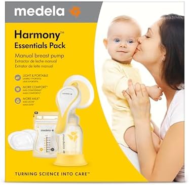 Medela Harmony Essentials Pack – Set mit Harmony Handmilchpumpe, PersonalFit Flex Brusthaube, Muttermilchbeuteln und Stilleinlagen – Ideal für unterwegs