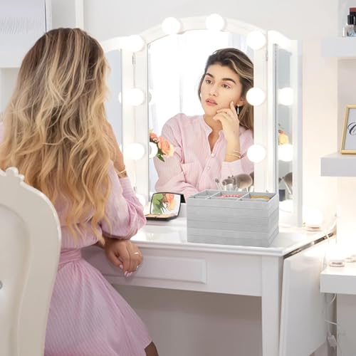 SaiXuan 6-teiliges Schmucktablett-Set, Schmuck Organizer für Schmuckaufbewahrung Schublade & Schminktisch, Ringe, Ohrringe, Halsketten, Armbänder, Schmucktablett Samt (Hellgrau)