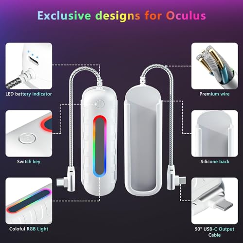 Saqico Battery Pack For Oculus Quest 2, 5000Mah Extended Power With Multi-Colors Rgb Lights, Lightweight And Portable Vr Extend Power Accessories For Extra 2-4H Playtime thumb #2