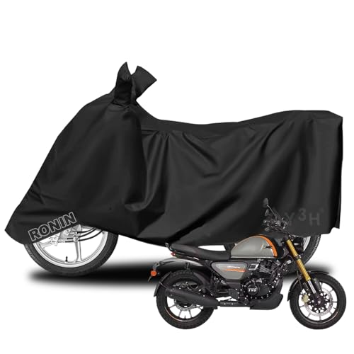 Y3H Bike Cover Compatible with TVS Ronin | All Weather Protect from Dust, UV Rays & Scratches with Mirror Pocket & Belt-Buckle | Two Wheeler Covers - Black