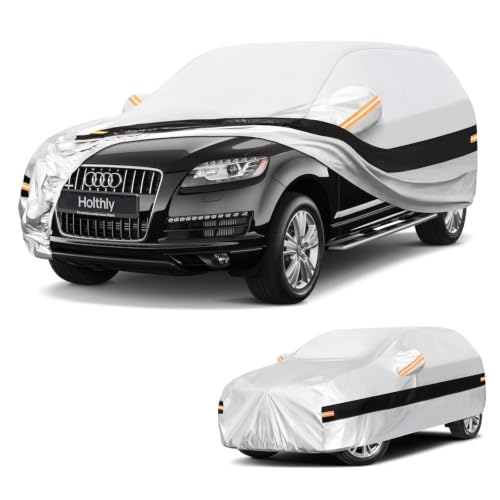 Image of 10 Layers SUV Car Cover Custom Fit for Audi Q7 (2005-2026), Waterproof All Weather for Automobiles, Outdoor Full Cover Sun Dust Rain Protection with Cotton. Silver