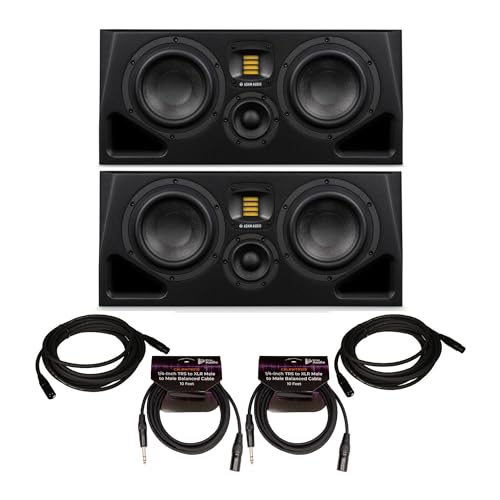ADAM Audio A77H Powered Three-Way Midfield Studio Monitor (2-Pack) Bundle with XLR Cable (2-Pack) and XLR to 1/4-Inch TRS Cable (2-Pack) (6 Items)