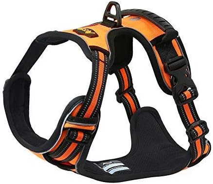 A care Dog Harness Vest, Adjustable Medium Size, Orange Reflective Material, No Pull with Handle
