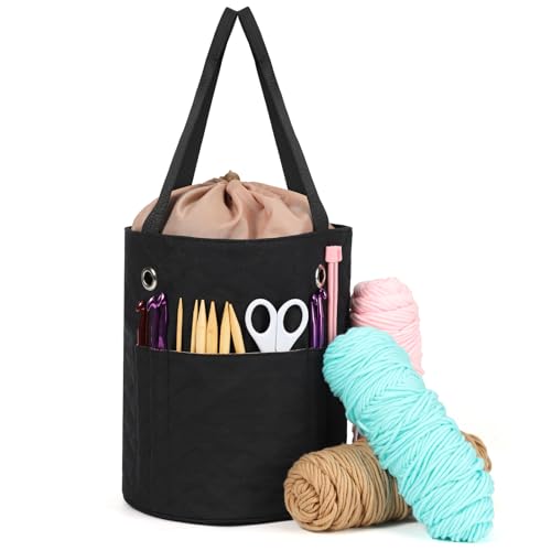 HOMEST Crochet Bag Organizer, Yarn Bowl Holder Storage, Knitting Bag for Crocheting Projects, Knitwear Accessories and Supplies, Black