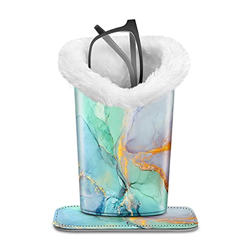 FINTIE Plush Lined Eyeglasses Holder, Glasses Stand Case, Anti-scratch Glasses Storage Organizer for Desk, Nightstand, Office, Emerald Marble