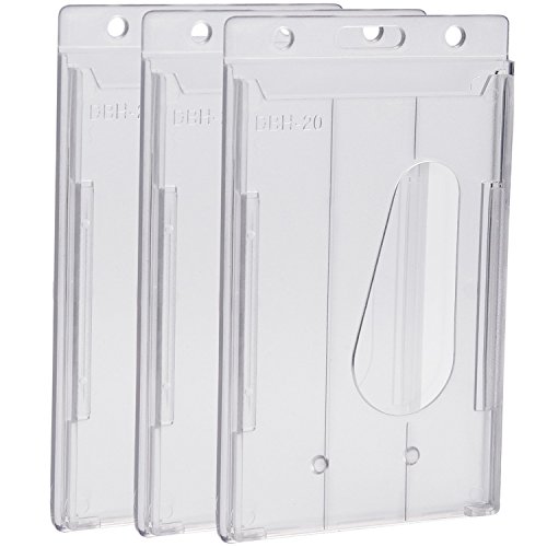 Outus Vertical 2-Card Holder Plastic Credit Card Holder Rigid ID Badge Protector, 3 Pack
