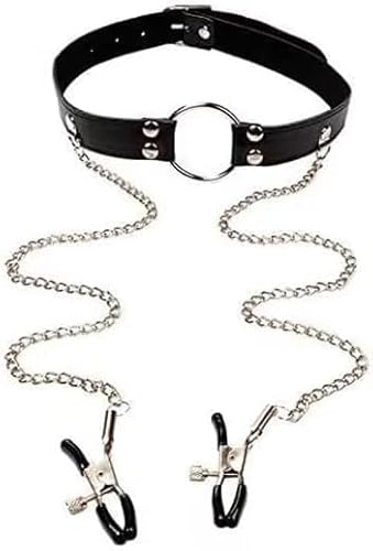 PU Leather Collar with Nipple Clamps SM Bondage Play Nipple Clamps Under The Bedroom Restraints Bondage Tool BDSM Bondage Neck Collar Metal Clip Sex Toys for Women Sweater