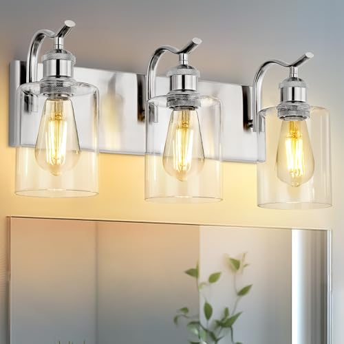Image of 3-Light Bathroom Vanity Light, Brushed Nickel Wall Sconce, Modern Bathroom Light with Clear Glass, VL01BN-3