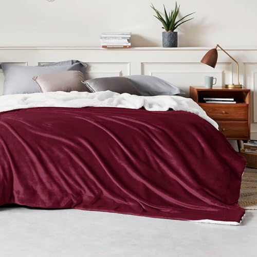 Image of Bedsure GentleSoft Sherpa Fleece Blanket Queen Size for Bed, Non-Heated, Thick and Warm Throw for Girls and Women, Soft Fuzzy Plush Queen Blanket for Winter, Burgundy, 90x90 Inches