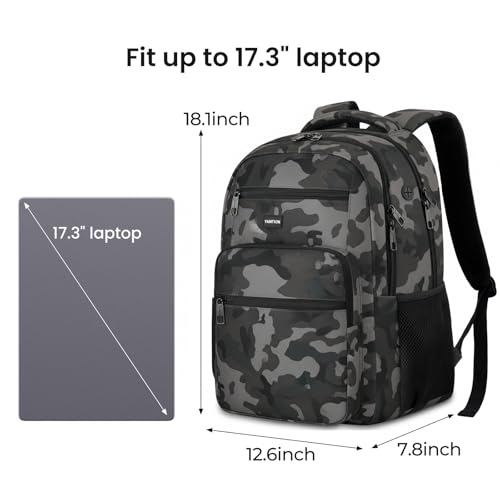 Image of YAMTION Laptop Backpack for Men, Black Backpack, School Backpack for Boys and Girls, Bookbag, Work Backpack (Black Camo, 17.3 inch)