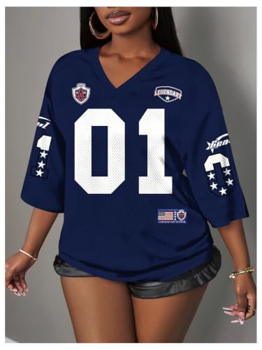 Image of RoseSeek Women's Jersey Shirts Number Graphic V Neck Football T Shirts Tops