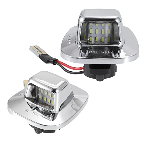 X AUTOHAUX 2pcs LED License Plate Light Lamp Assembly Silver Tone for Chevy C1500 C2500 C3500 1988-2000 6000K White