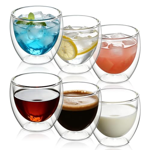 NewAusen 6 Pièces Verres à Expresso à Double Paroi, Tasses Espresso 80ml, Verres Thermiques à Effet Flottant, pour Café, Espresso et Boissons Chaudes/Froides - Lot...