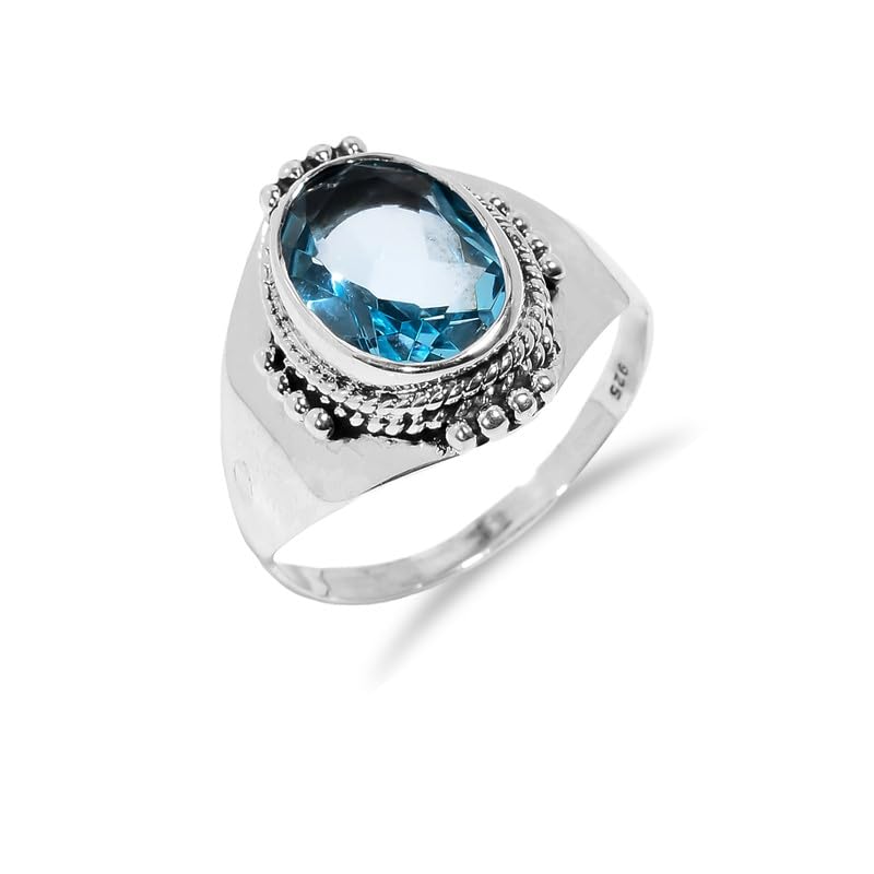 Bague topaze bleue ovale bague argent 925 minimaliste femme