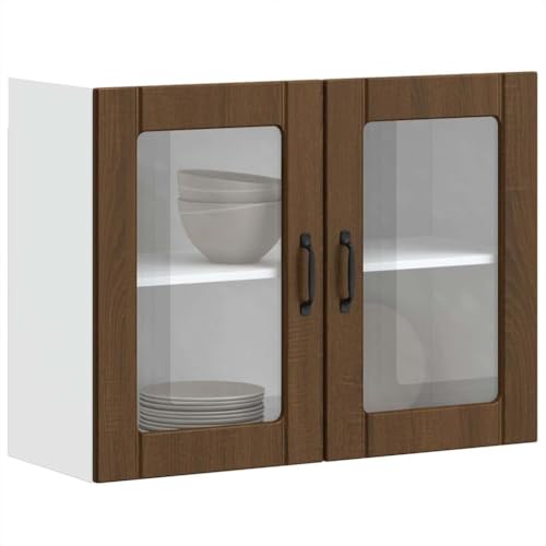 Lechnical Kitchen Wall Cabinet with Glass Door Lucca Brown Oak Engineered Wood,Kitchen Unit,Kitchen Wall Cabinet,Kitchen Wall Cabinet Storage-853854 - Image 4