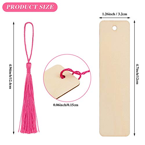 36 Pieces Wood Bookmark Bulk Blank Bookmarks With 36 Pieces 6 Colors Tassels, Wooden Book Markers Rectangle Thin Hanging Tag With Holes For Diy Projects, 4.8 X 1.2 Inch #TOP1