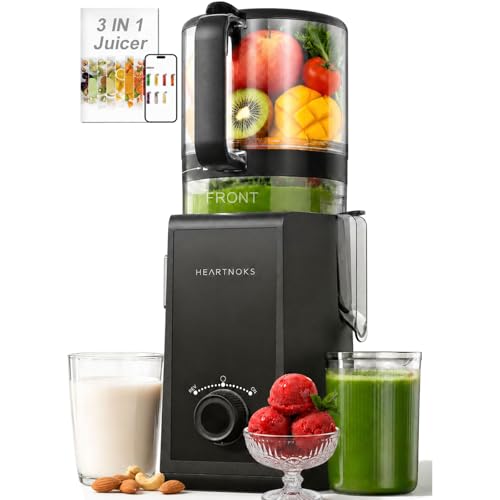Heartnoks Juicer Machines, 6.5' Extra-Wide Feed Chute Cold Press Juicer for Whole Fruits, Easy to Clean 3-in-1 Juice, Sorbet & Nut Milk Maker, 300W Masticating Juicer for Home & Gifting