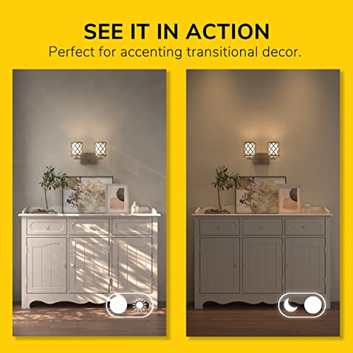 Getinlight 14.5" Wide Satin Champagne 2-Light Wall Sconce, Cutout Pattern Metal Outer Shades And Off-White Linen Inner Shades, Bulb Not Included, In-0442-2-Pl #TOP3