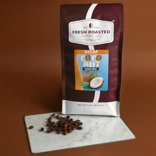 Image of Fresh Roasted Coffee, Decaf Coconut Flavored Drip Ground Coffee, Medium Roast, Kosher, 2 lb (32 oz)