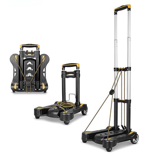 Fentefere 台車 軽量 折りたたみ ミニ台車｜荷物カート 4輪 静音 コンパクト｜平台車 キャリーカート ショッピングカート｜組立不要 開いてすぐ使える｜三段階調整ハンドル 押す引く両用｜耐荷重80kg 自重1.7kg