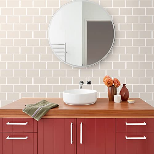 Waldecoo Subway Tile Peel And Stick Tile For Kitchen, Premium Beige 3D Self-Adhesive Kitchen Backsplash, Stick On Tiles Backsplash For Kitchen & Bathroom (10 Tiles, 12" X 12") #TOP5