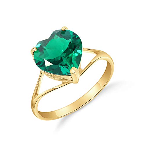 Galaxy Gold GG 2.75 Carats 14K Solid Yellow Gold Brilliant Heart Cut Shape Emerald Solitaire Cathedral Ring with Genuine Vibrant Emerald Heart Shape Anniversary Engagement Promise Her Him Unisex3
