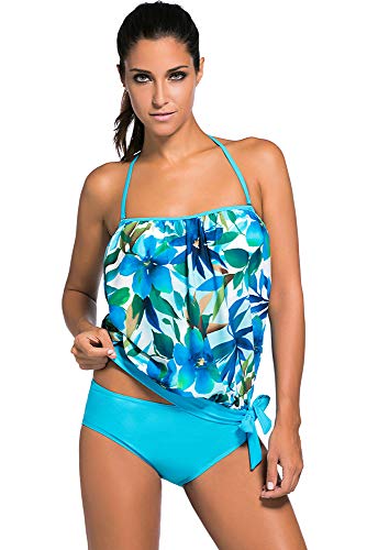 BOZEVON Mujer Traje de Baño de Dos Piezas - Tankinis Conjuto de Baño Bikini Playa Beachwear, Azul/(EU 42-44) 3XL