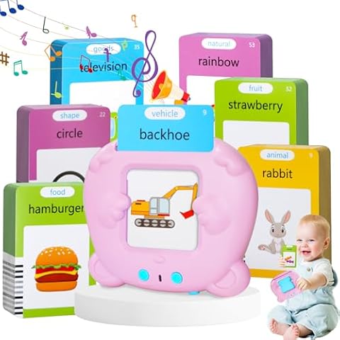 Kids Toddler Talking Flash Cards with 224 Sight Words,Montessori Toys,Speech Therapy,Autism Sensory Toys,Learning Educational Gifts for Age 2 3 4 5 Years Old Boys and Girls (Pink) Cover
