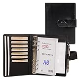 ALMADIH piel A6 Agenda + Calendario 2023 + bloc de notas de piel Negro piel de vacuno Premium en caja de regalo – Carpeta portadocumentos carpeta con anillas Organizador Agenda marrón