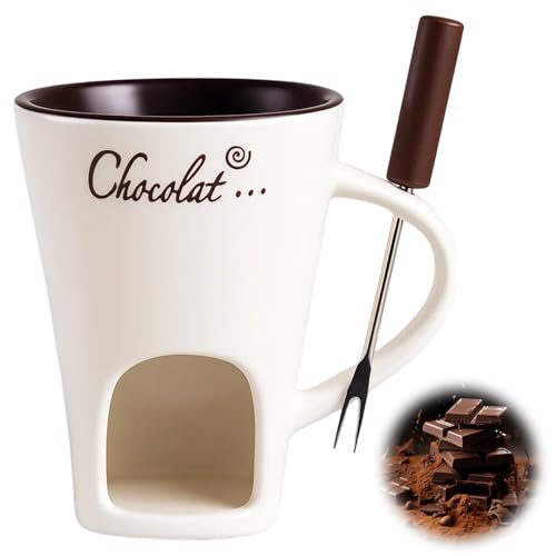 Chocolate Fondue Mug with 1 Fork Chocolate Melting Cup for Dessert Lovers Fondue Sets for Parties Family Gatherings Romantic Dinners 4.33 x 3.27 Inches