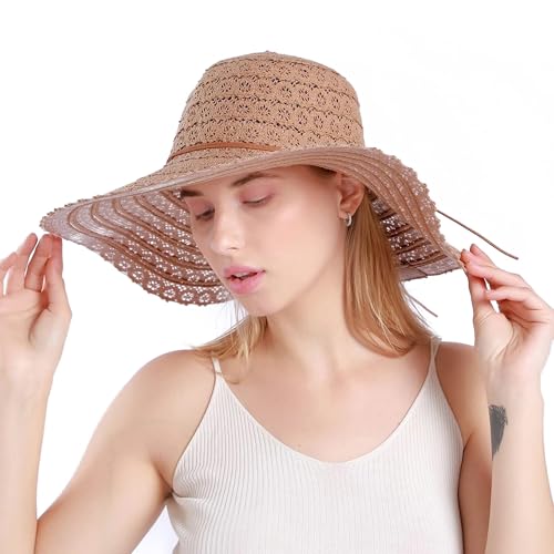 Sombrero de playa para mujer con ala ancha y encaje miniatura 7