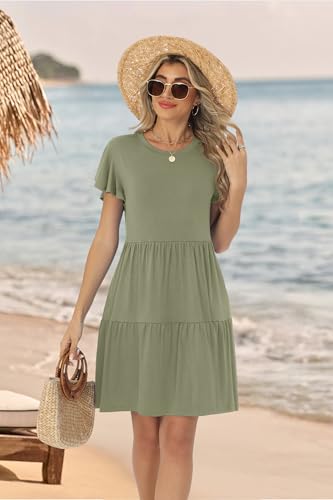 Image of HiMONE Summer Dresses for Women 2025 Vacation Sundresses Ruffle Sleeve Boat Neck with Pockets A Line Casual Dress XS-2XL