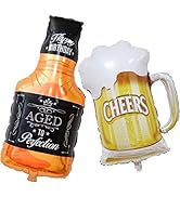 DIWULI 2 pcs Balloon Happy Birthday set, Whisky Bottle + Beer Mug Foil Balloon, Birthday Balloon,...