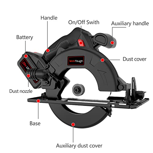 Werktough 20V Cordless Circular Saws with 3pcs Saw Blades(16mm), Max 4000RPM, Parallel Guide, Ideal for Wood, Plastic, Soft Metal CS01 - Image 2
