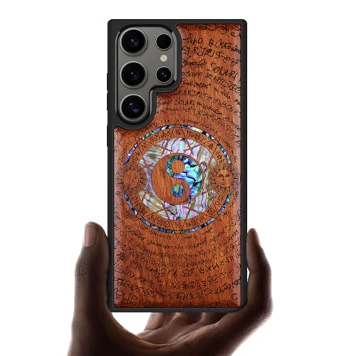 Coque Samsung S25 Ultra en bois sculpté et nacre véritable | Étui premium Yin Yang