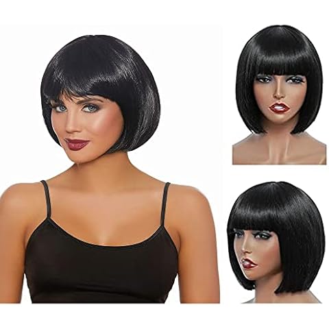 VAIRETY Short Black Bob Wig with Neat Bangs for Women, Shoulder Length Bob Wigs Synthetic Hair, Non Lace Front Wigs Full Machine Wigs for Women (1B) Cover