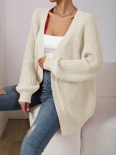 Image of Narecte Womens Cardigan Sweaters Open Front Cardigan Ribbed Knit Women's Casual Long Sleeve Cardigan Fall Outwear Apricot XS